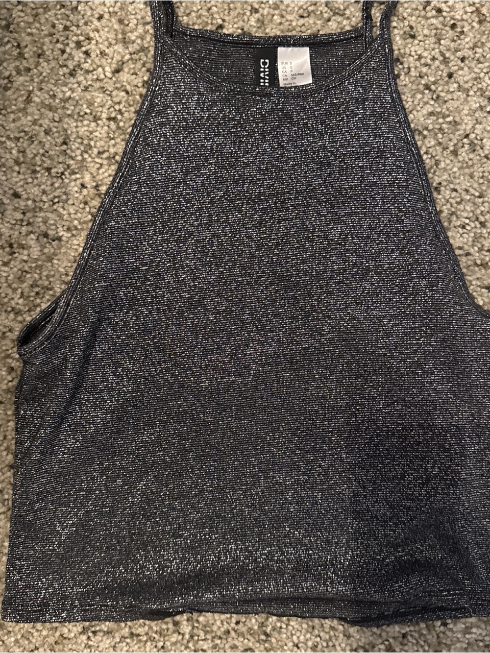 Divided Metallic Knit Sleeveless Top in Charcoal